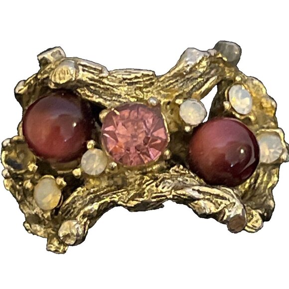 Adjustible Ring with Pink and Rainbow Crystals and Maroon Stones Novelty - Picture 1 of 8